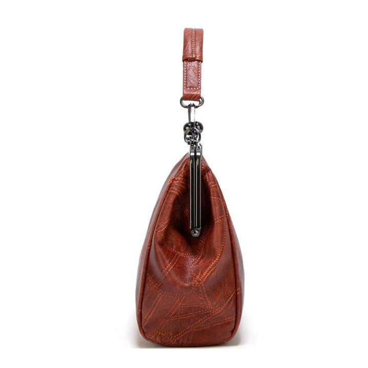 Sac à Épaule Femme en Cuir Vintage — Fermeture à Baiser Rétro