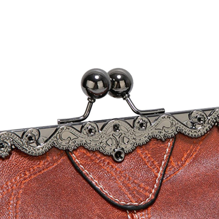 Sac à Épaule Femme en Cuir Vintage — Fermeture à Baiser Rétro