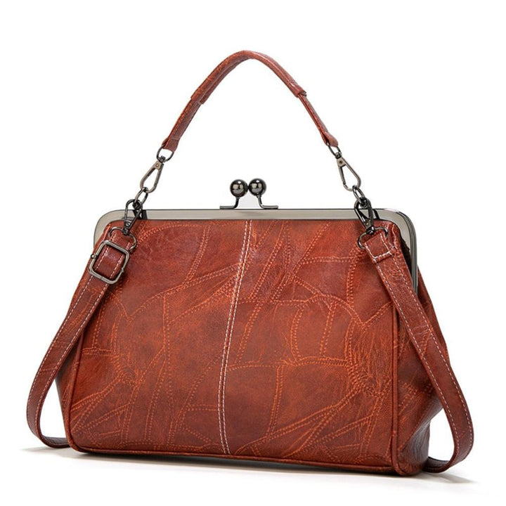 Sac à Épaule Femme en Cuir Vintage — Fermeture à Baiser Rétro