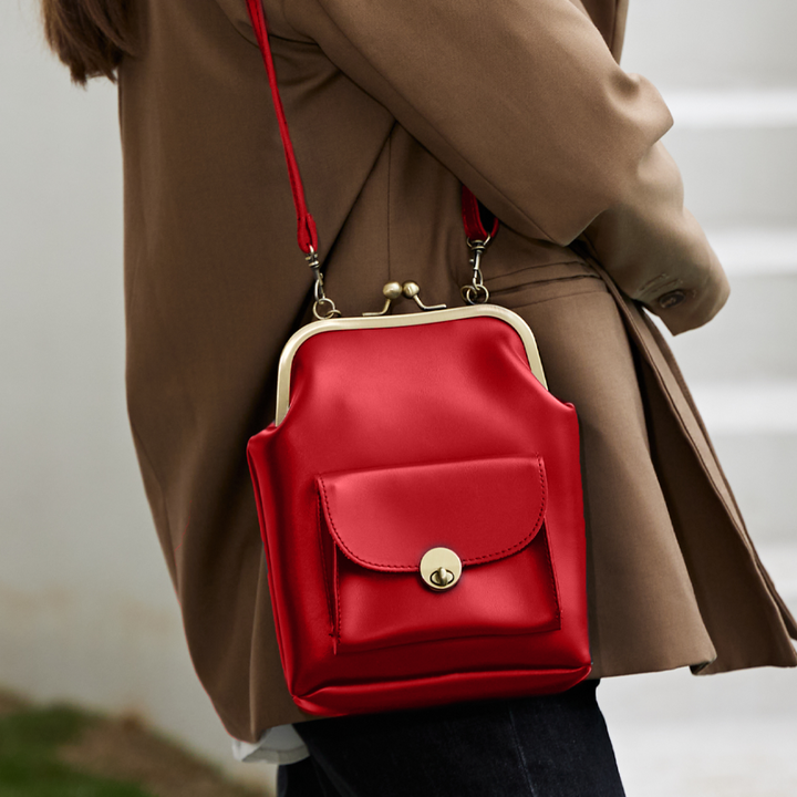 Sac à Main Femme en Cuir Vintage — Fermeture Bouchon Rétro Chic