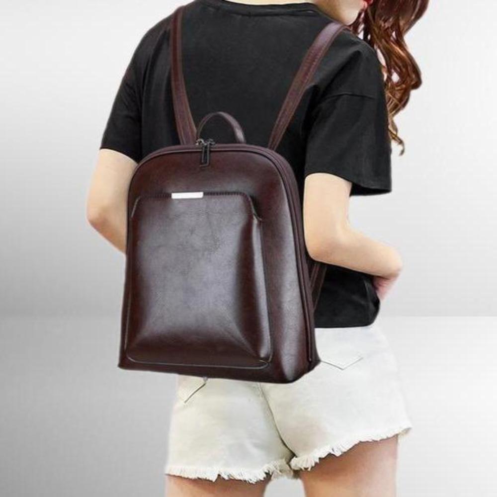 Sac à Dos Femme en Cuir Vegan — Classique avec Double Fermeture Éclair