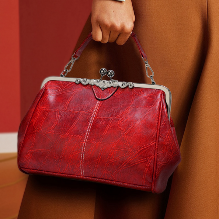 Sac à Épaule Femme en Cuir Vintage — Fermeture à Baiser Rétro