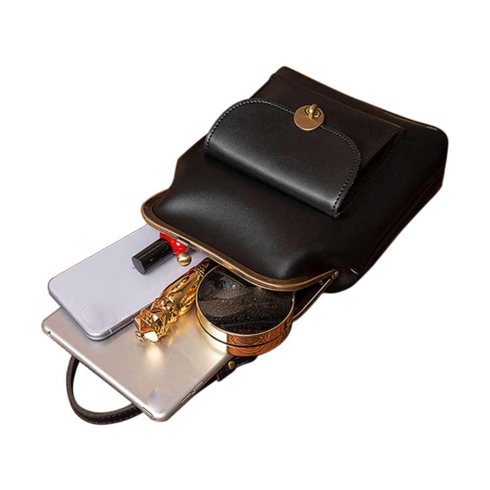 Sac à Main Femme en Cuir Vintage — Fermeture Bouchon Rétro Chic