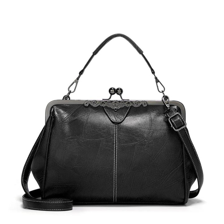 Sac à Épaule Femme en Cuir Vintage — Fermeture à Baiser Rétro