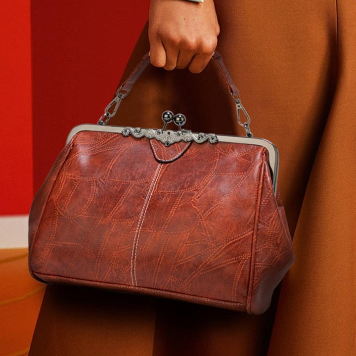 Sac à Épaule Femme en Cuir Vintage — Fermeture à Baiser Rétro