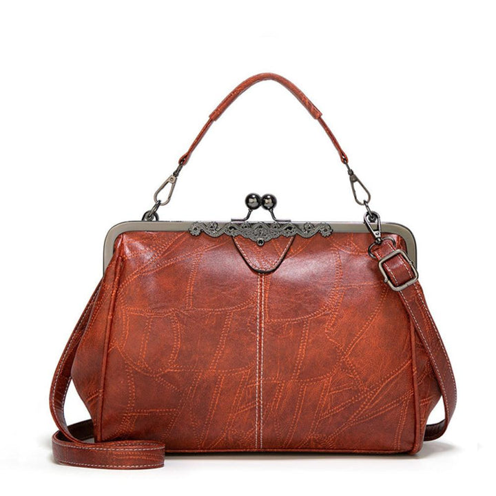 Sac à Épaule Femme en Cuir Vintage — Fermeture à Baiser Rétro