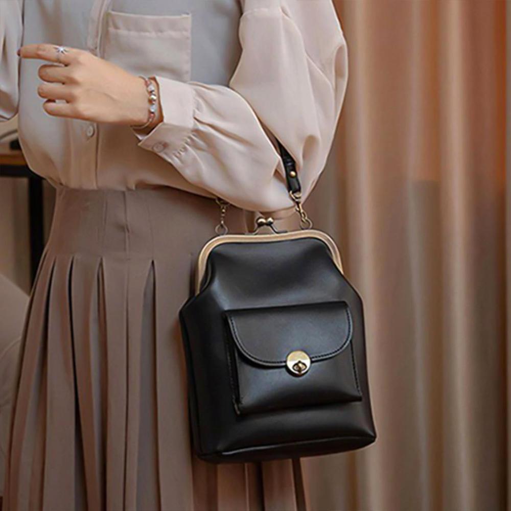 Sac à Main Femme en Cuir Vintage — Fermeture Bouchon Rétro Chic