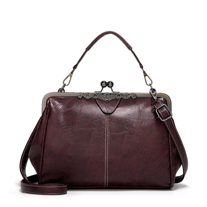 Sac à Épaule Femme en Cuir Vintage — Fermeture à Baiser Rétro