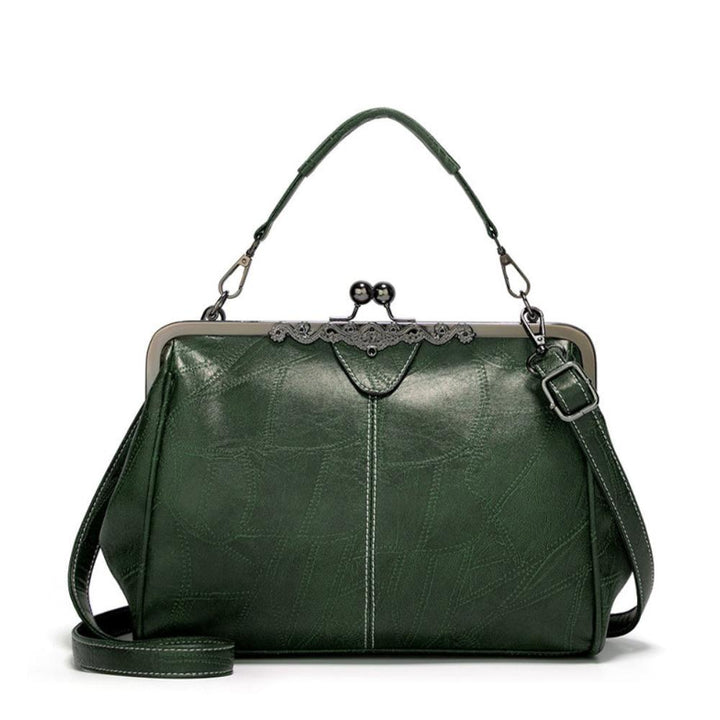 Sac à Épaule Femme en Cuir Vintage — Fermeture à Baiser Rétro