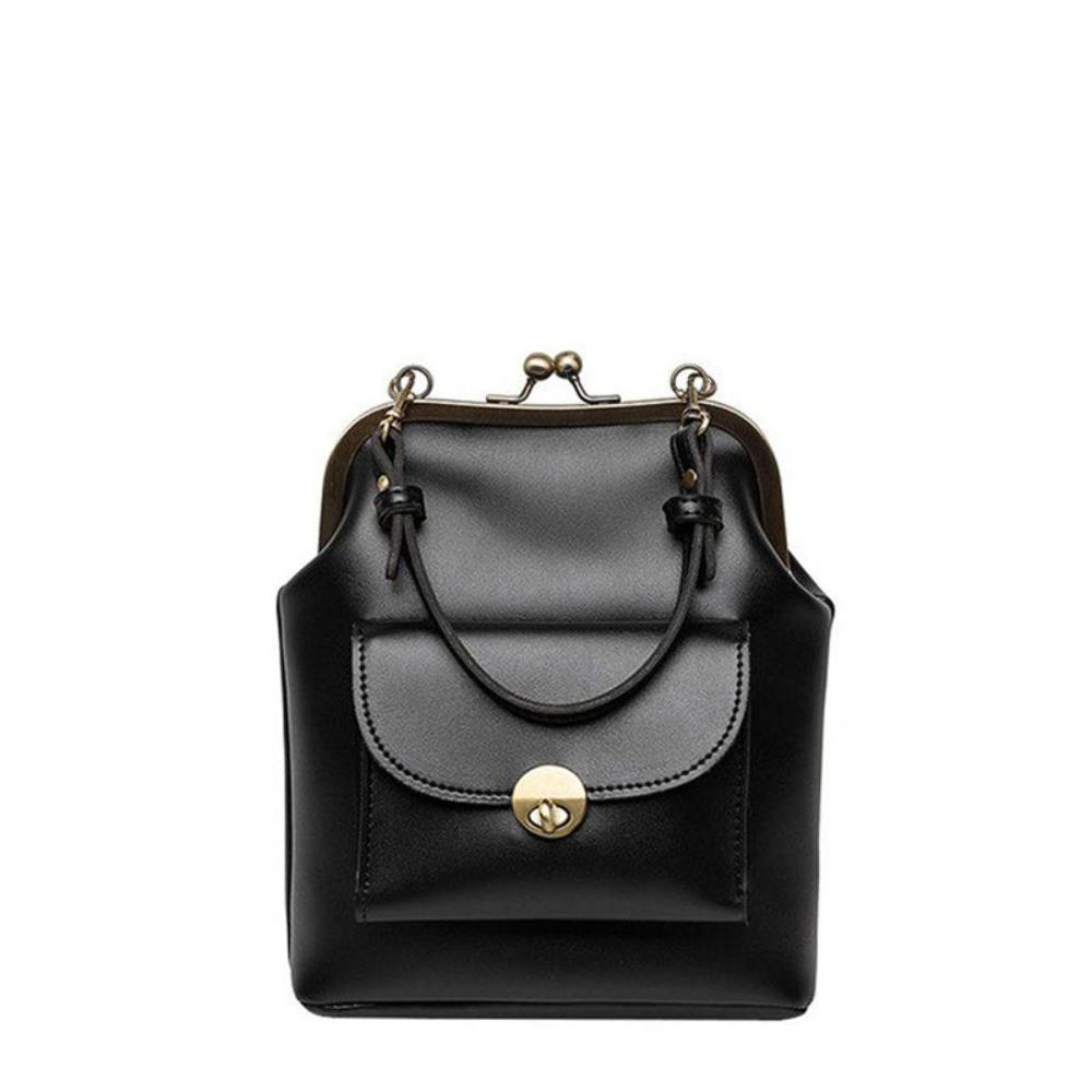 Sac à Main Femme en Cuir Vintage — Fermeture Bouchon Rétro Chic