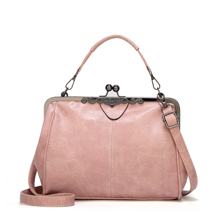 Sac à Épaule Femme en Cuir Vintage — Fermeture à Baiser Rétro