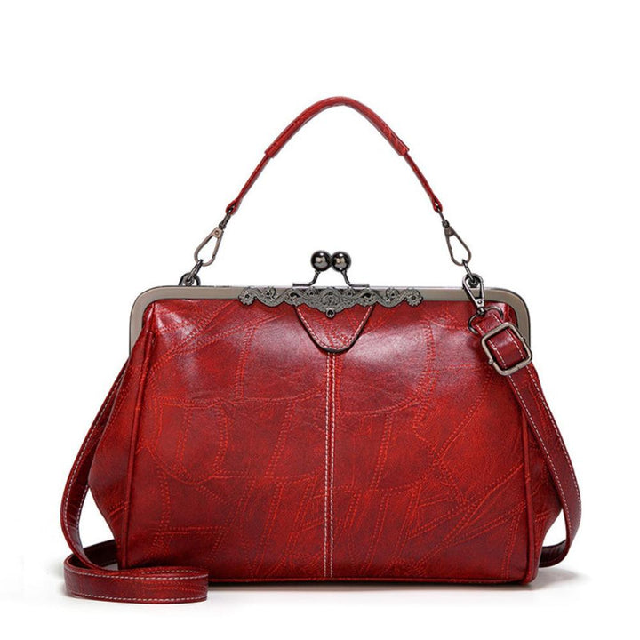 Sac à Épaule Femme en Cuir Vintage — Fermeture à Baiser Rétro
